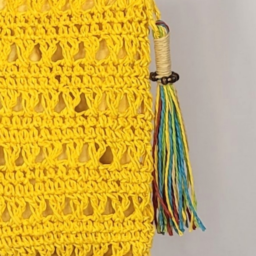 Delia’s Yellow Crochet Crossbody Bag Tassel Boho Festival Summer Purse - Picture 7 of 8